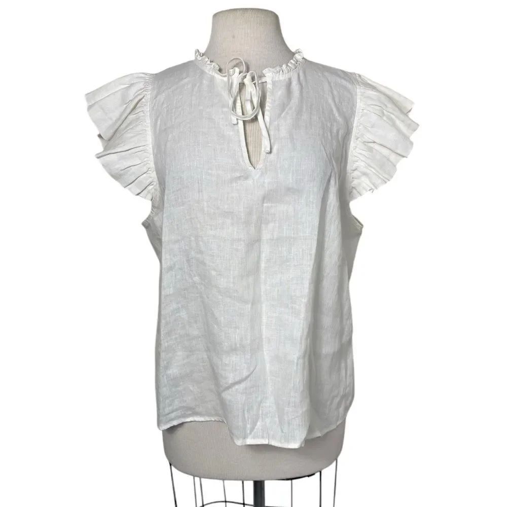 Marc New York XL Ivory white blouse w/flutter cap sleeves linen machine wash